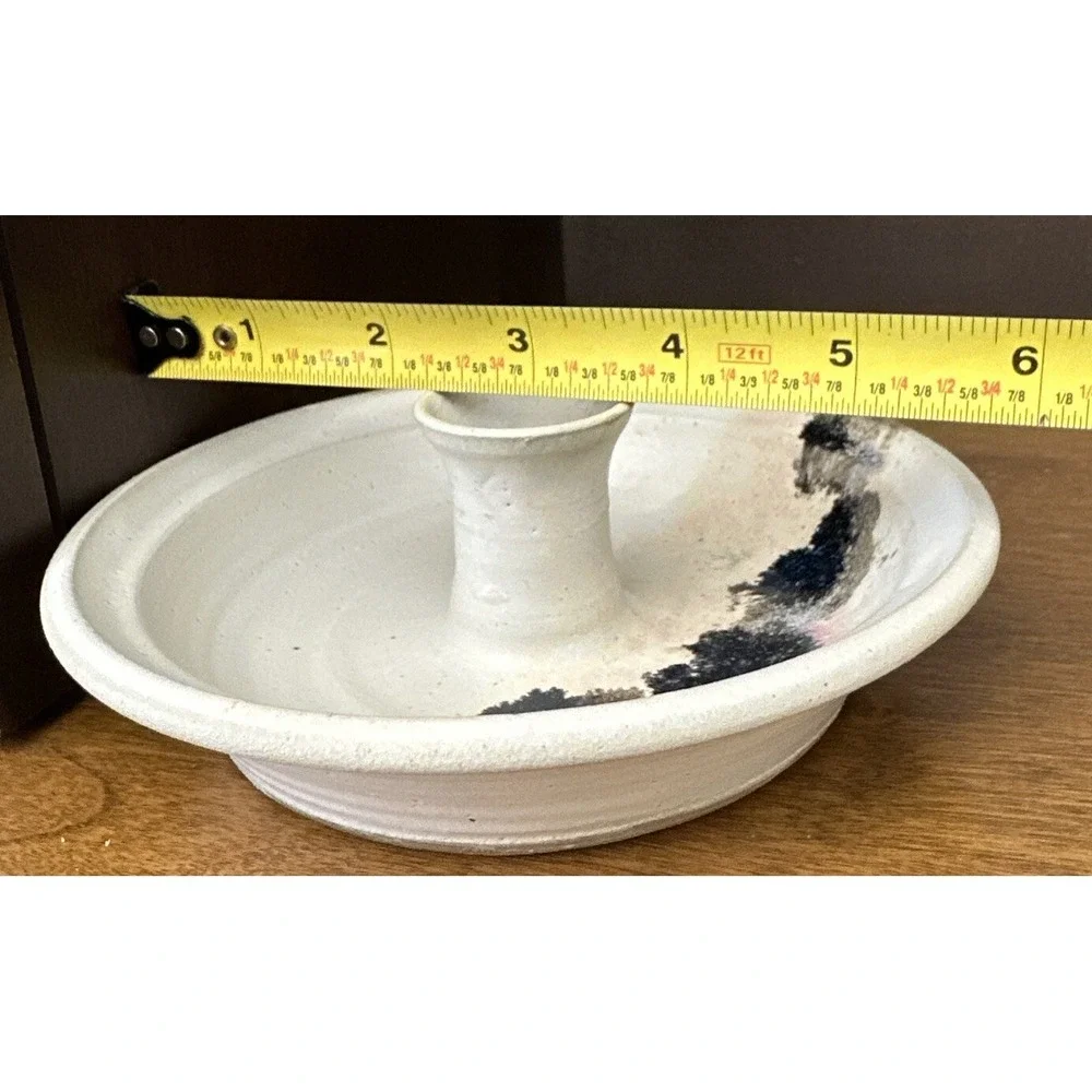 Candle Holder Studio Art Handmade Pottery White Cobalt Pair (2) 6